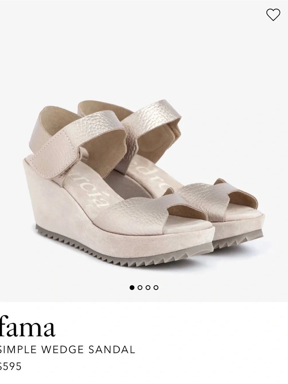 NWOT Pedro Garcia Fama White Gold  EU 36.5 Leather Wedge Sandal (RETAIL $595)